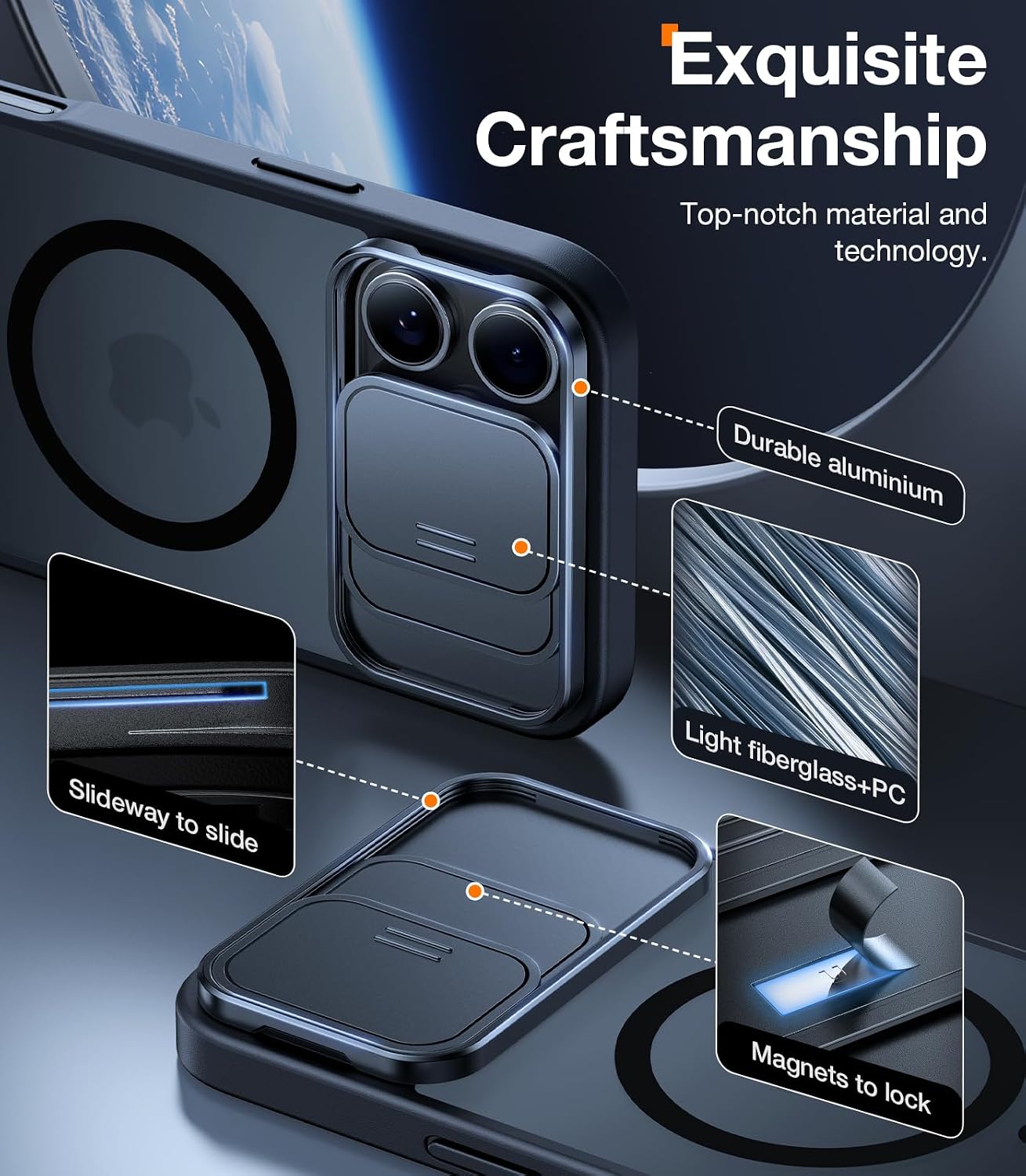 Detalle de TORRAS for iPhone 16 Pro Case with Slide Camera Cover & Rotatable Kickstand (MagSafe, Shockproof)