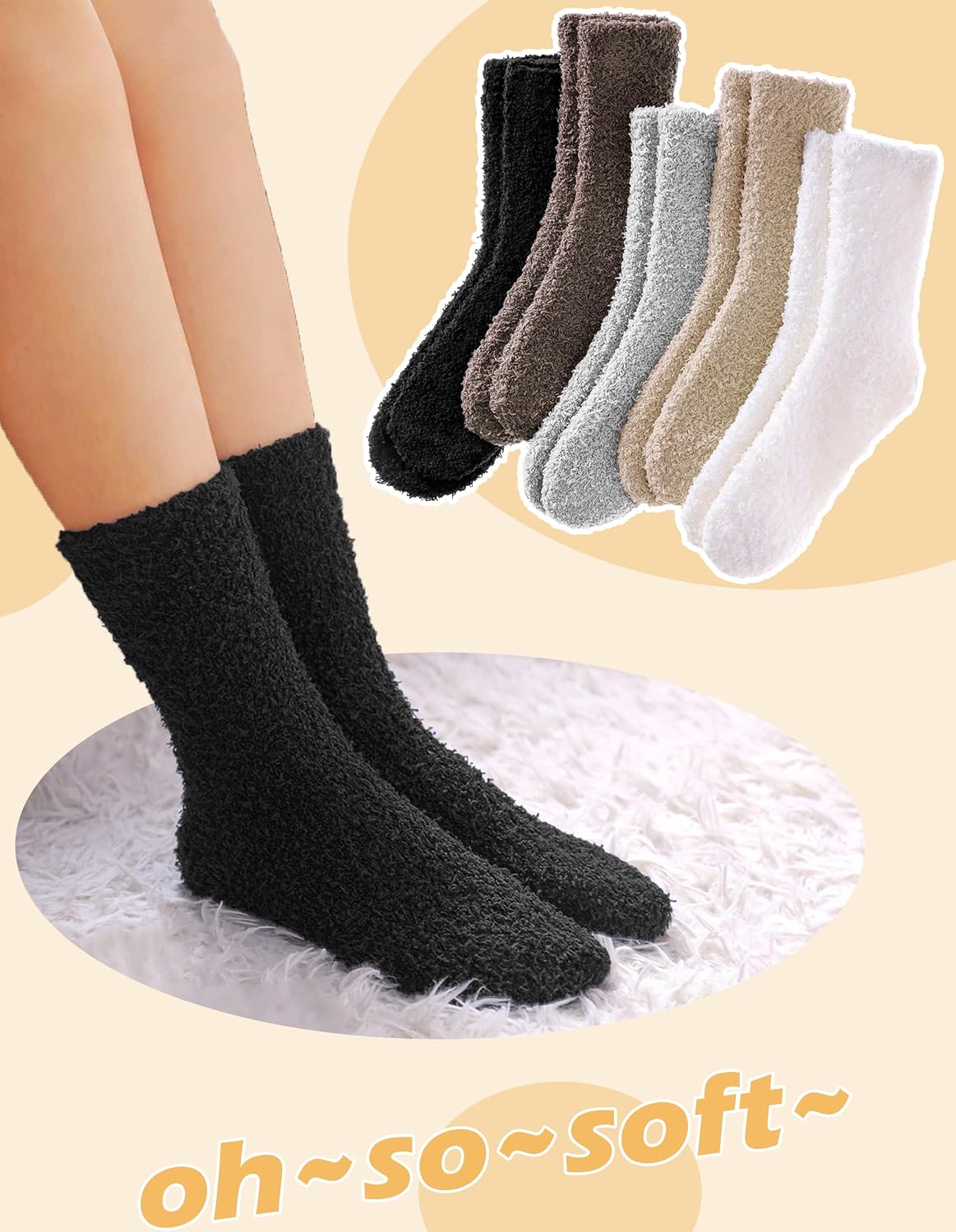 Thumbnail 3 de VoJoPi Fuzzy Socks for Women, 5-Pair Fleece-Lined Slipper Socks
