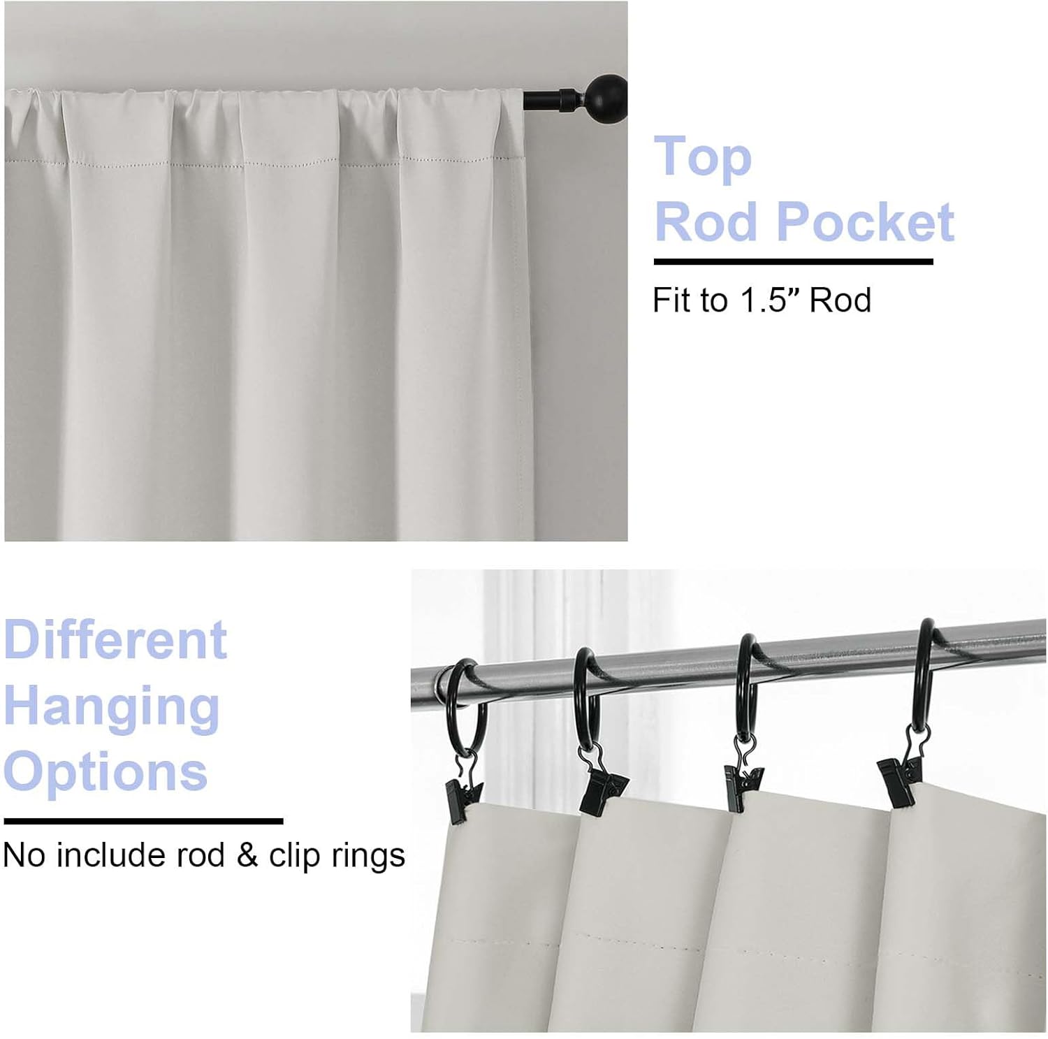 Thumbnail 3 de Simplebrand Ava Natural Blackout Curtains – 2 Panels, 90-Inch Long, Solid Blackout for Bedroom and Living Room