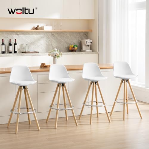 Detalle 2 de WOLTU Taburetes de Bar con Respaldo, Madera y Cuero Blanco