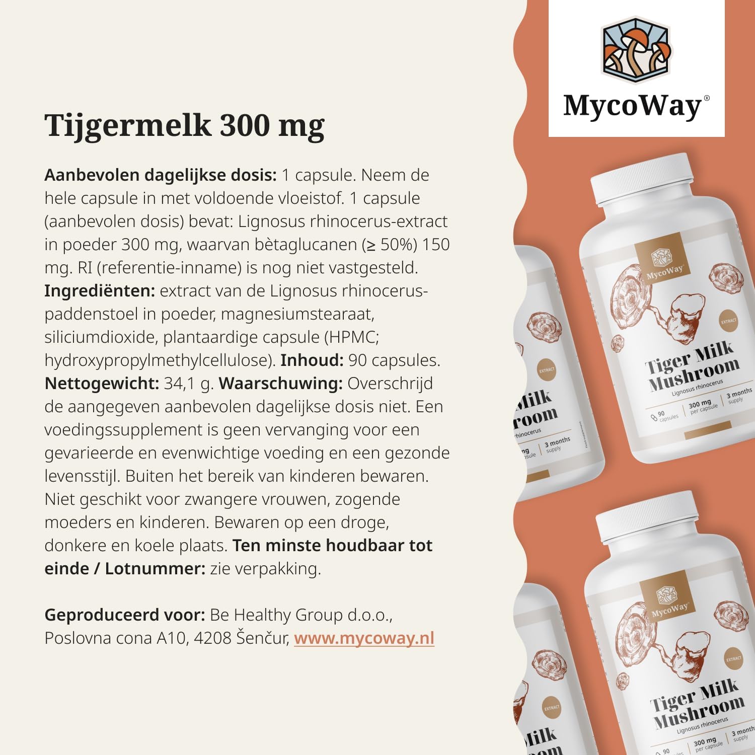 Thumbnail 6 de MycoWay Tijgermelk Paddenstoel 300 mg capsules met bètaglucaan, 90 stuks