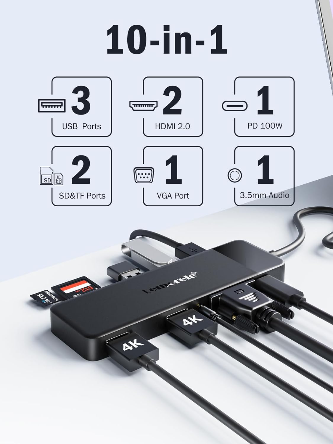 Thumbnail 1 de Lemorele USB C Dock 10‑in‑1 with 100W PD ⚡
