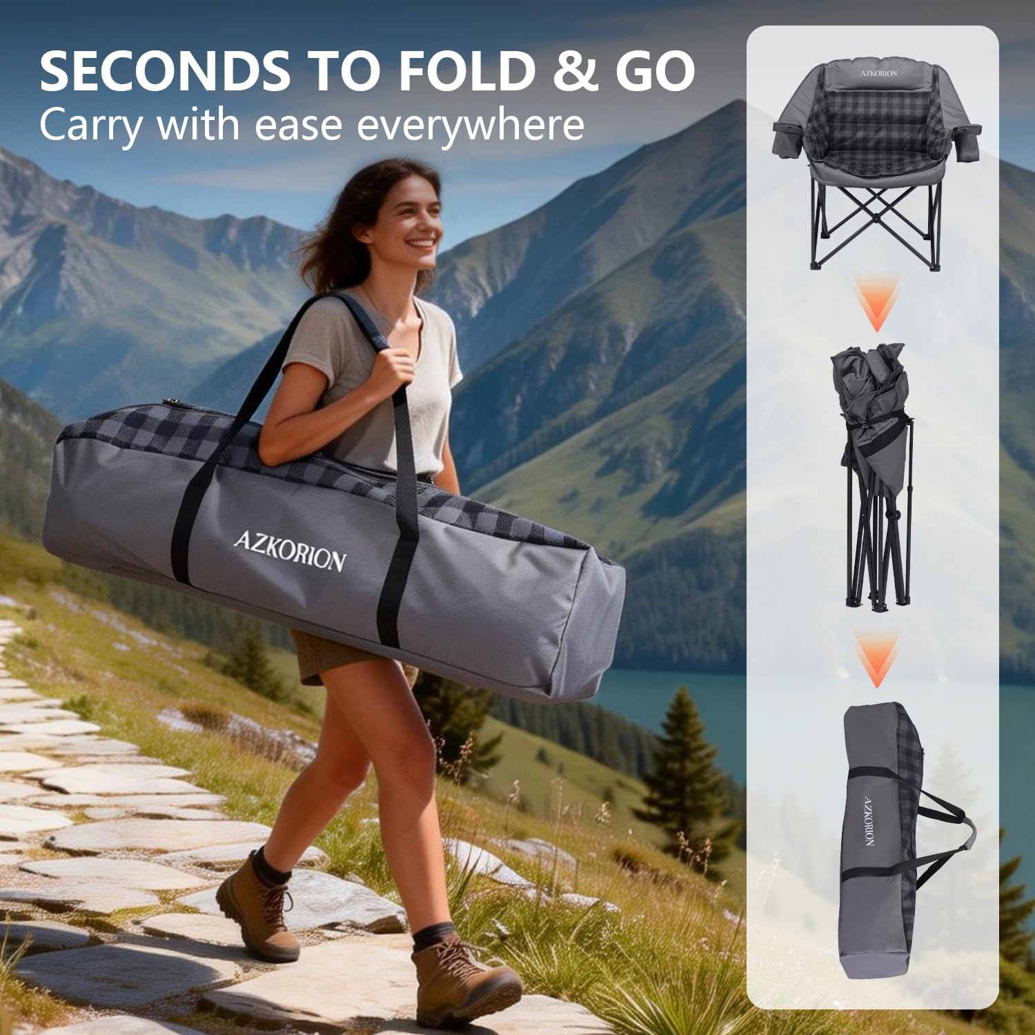 Thumbnail 6 de AZKORION 2-Pack Oversized Camping Chairs, Padded Oxford Fabric, 500 lb Capacity