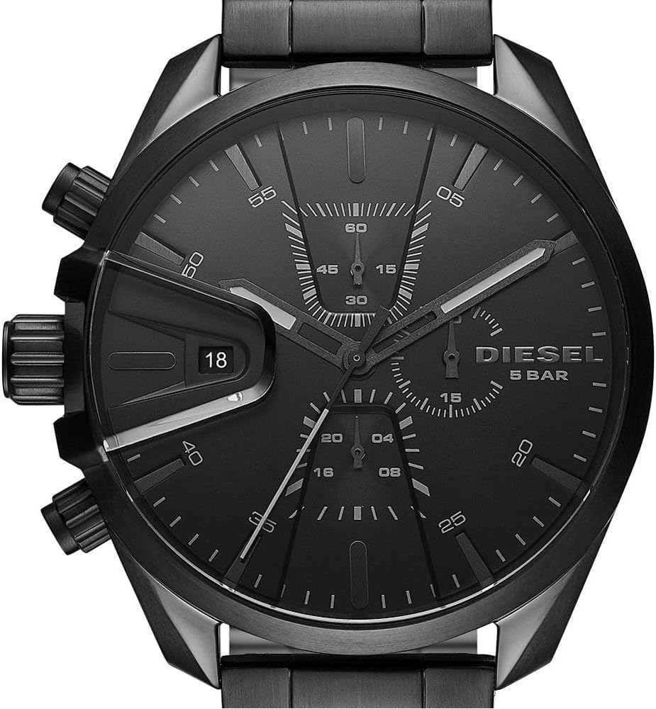 Detalle de Diesel MS9 Herren-Uhr – Chronograph, 48 mm, rundes Edelstahlgehäuse, Zifferblatt in Schwarz
