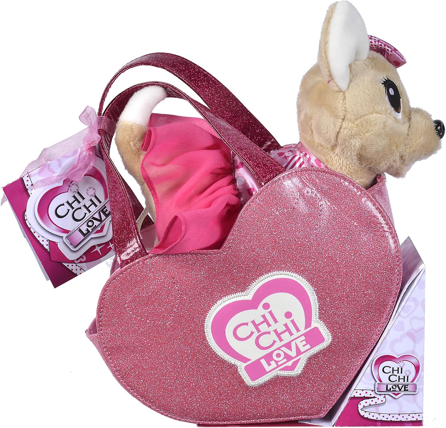Thumbnail 2 de Simba 105890055 ChiChi LOVE – plyschchihuahua med rosa klänning och hjärtväska