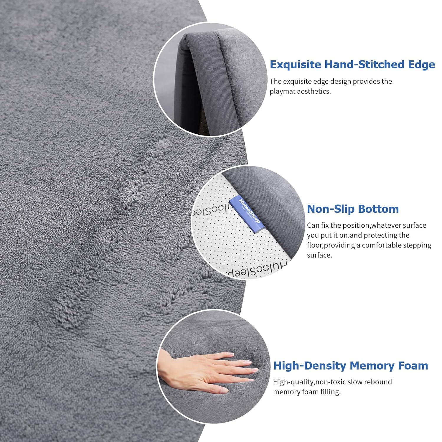 Detalle de Huloo Sleep Large Baby Play Mat, 79 × 71-Inch Dark Gray, 1.3-Inch Thick