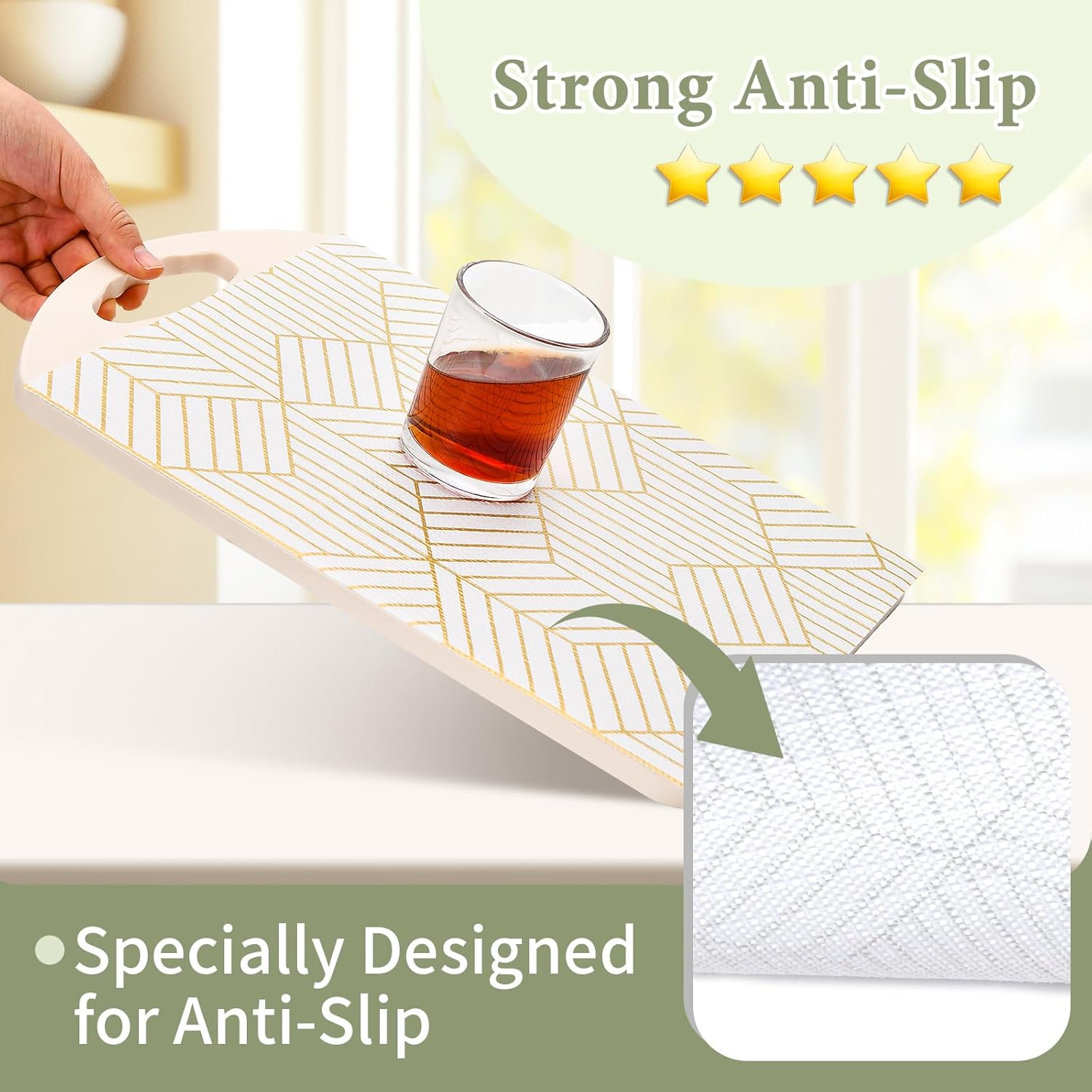 Thumbnail 1 de Shelf Liners for Kitchen Cabinets (12in x 20FT) Non-Adhesive Non-Slip Gold Geometric Liner