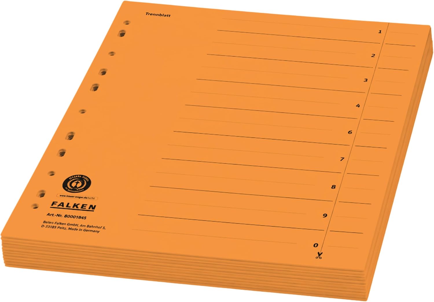 Thumbnail 6 de Falken Lot de 100 intercalaires orange DIN A4, kraft recyclé, perforation européenne – fabriqué en Allemagne