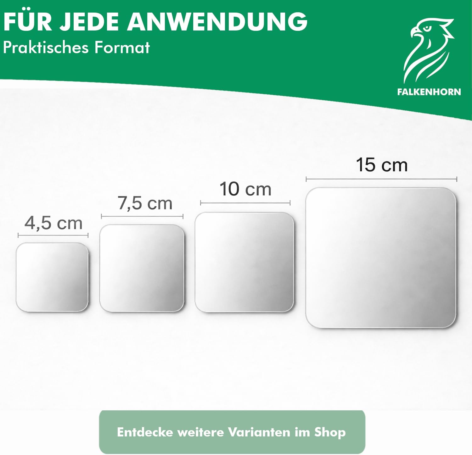 Detalle de Falkenhorn Handspiegel doppelseitig ultraflach aus Acryl, quadratisch 4,5 × 4,5 cm (5er-Set)