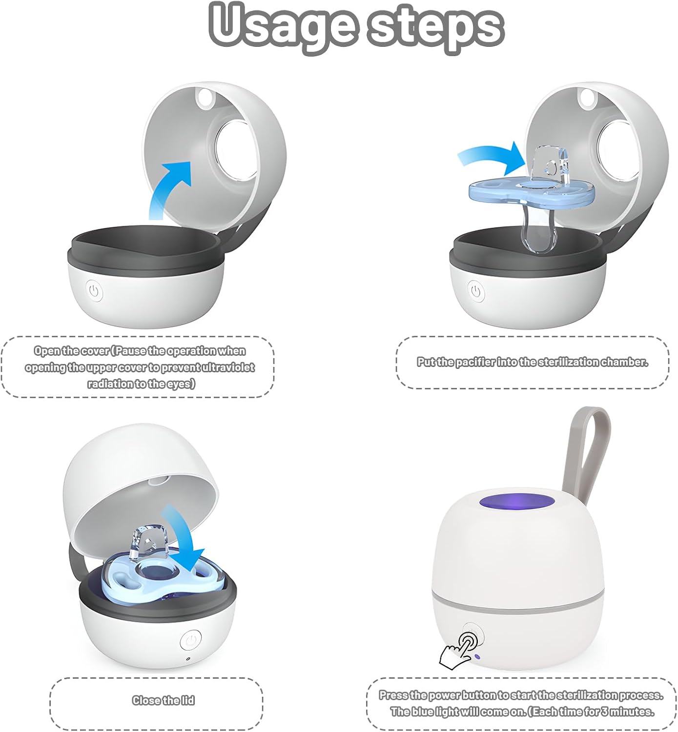 Thumbnail 3 de Portable UV Dummy Steriliser (3-Min 99.99%): Type-C Rechargeable Mini Pacifier Disinfection Box, 400mAh