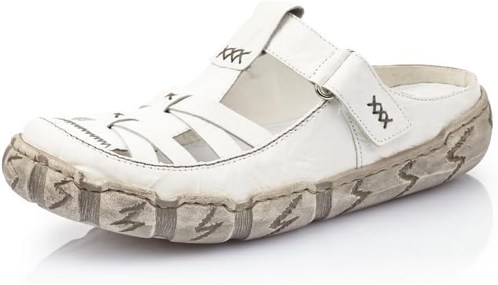 Detalle de Rieker Damen Clogs L0396 – Keilabsatz-Slipper mit Klettverschluss