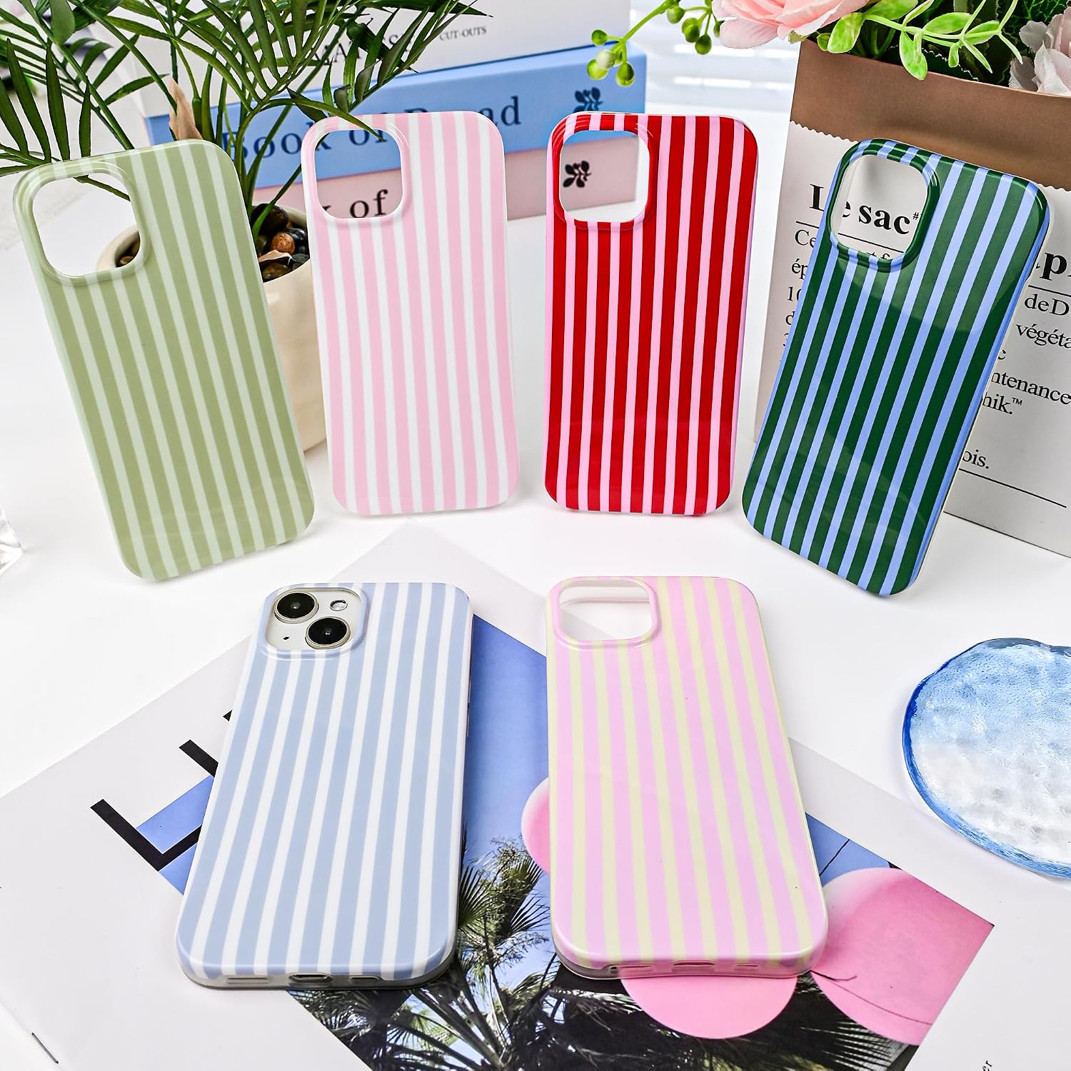 Thumbnail 6 de SleekCover for iPhone 15 6.1" – Cute Striped Pattern TPU Case (Pink/Yellow)