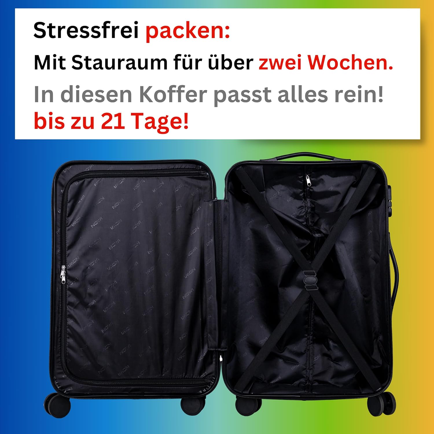Detalle 2 de NOWI Hartschalenkoffer XL Groß – 100L Volumen, 158 cm Gurtmaß, 8 Rollen, 360° drehbar