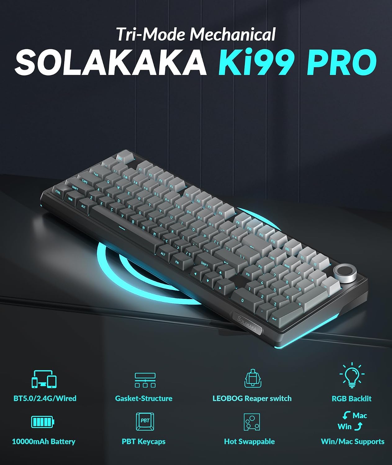 Detalle 2 de SOLAKAKA KI99 Pro 96% Wireless Mechanical Keyboard