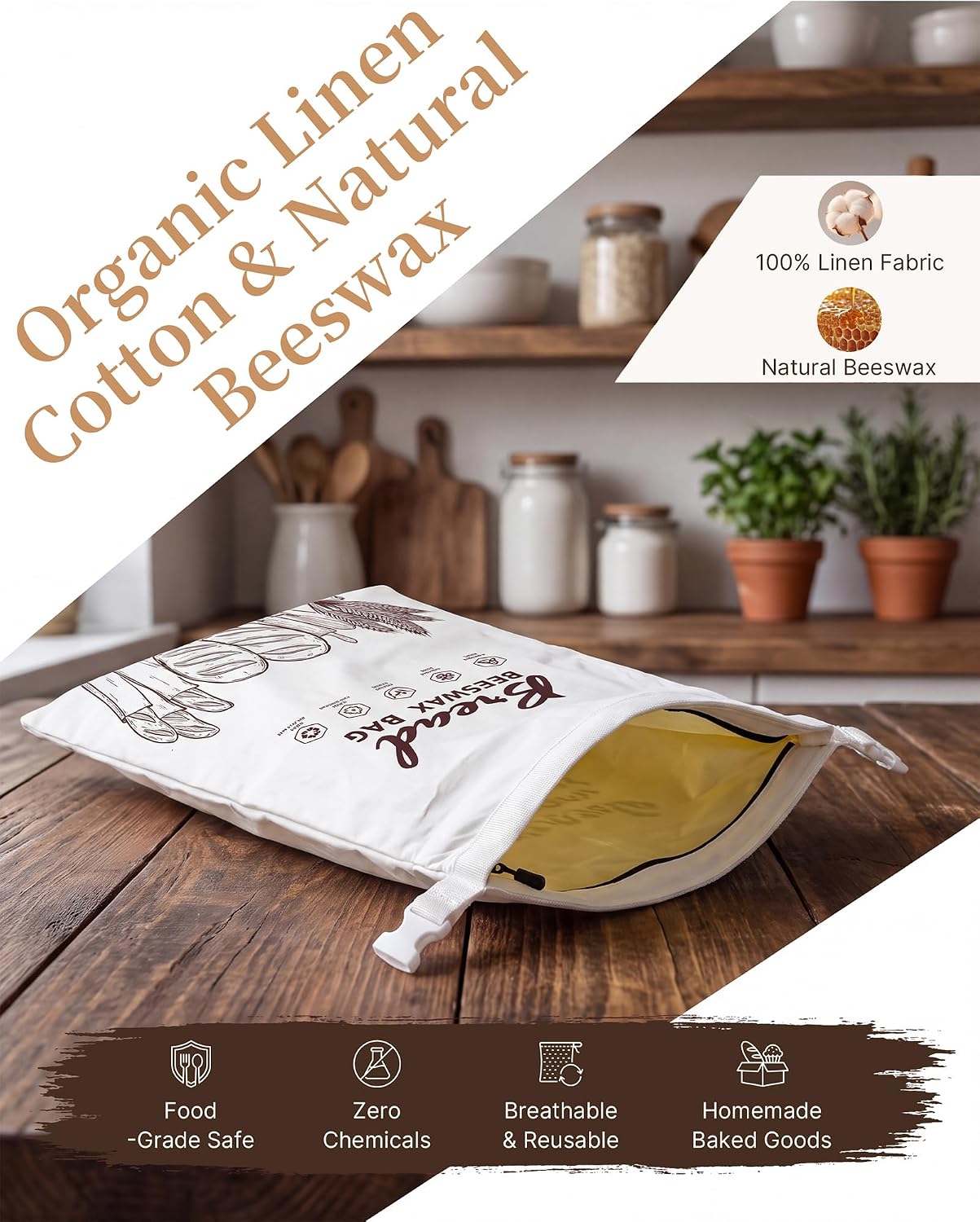 Detalle 2 de Reusable Beeswax Bread Bags, 17 x 12.8 Inch