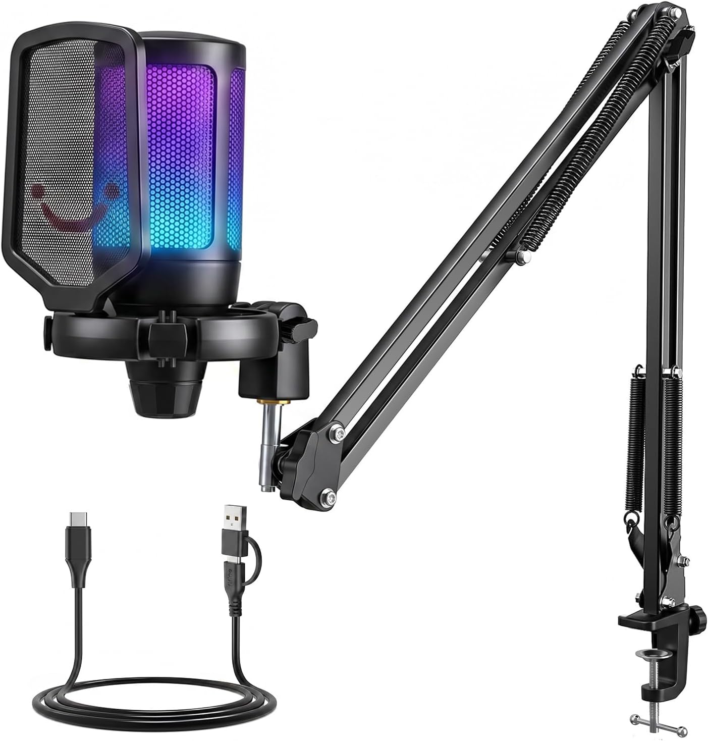 Thumbnail 1 de FIFINE Gaming Mikrofon PC mit Arm – USB-Kondensator mit Stummschalttaste, RGB-Beleuchtung und stabilem Schwenkarm