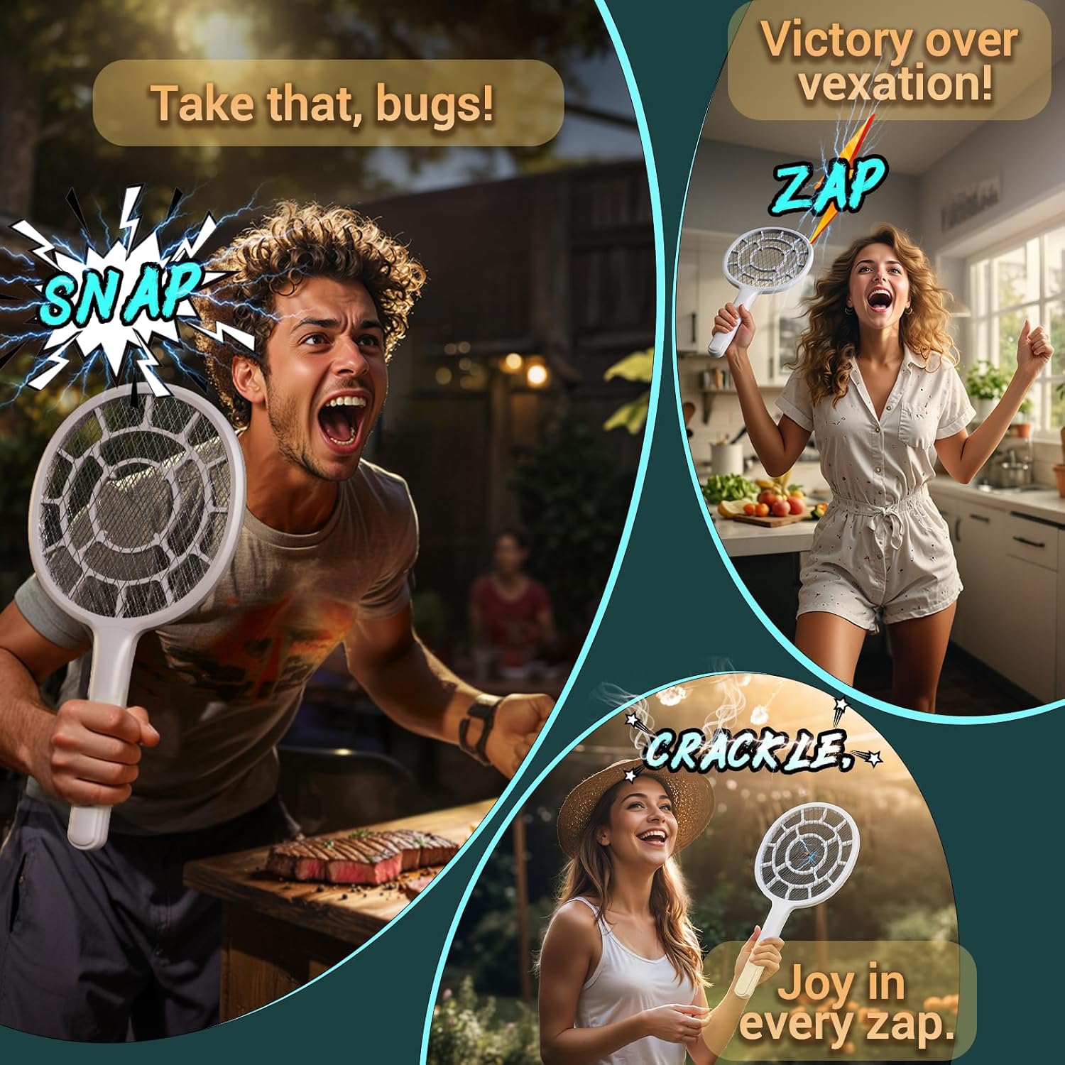 Detalle de YsChois Electric Fly Swatter: 3400V, Dense 3mm Mesh, Apple-Weight Racket