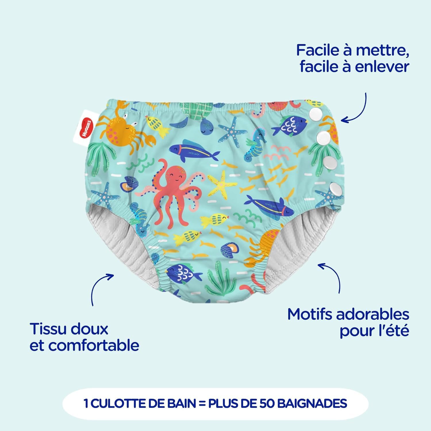 Thumbnail 6 de HUGGIES Little Swimmers – Couches de bain réutilisables taille L (13 kg et +), 1 culotte, protection anti-fuite