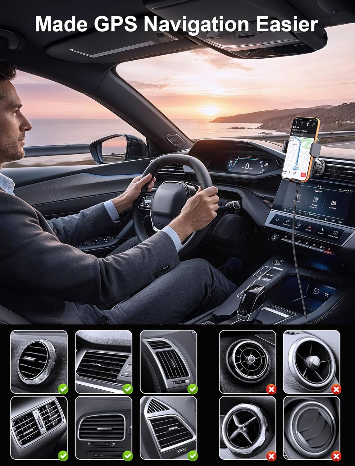 Detalle de MOKPR Car Phone Holder Wireless Charger (15W) with Auto-Clamping Arms, 360° Rotation