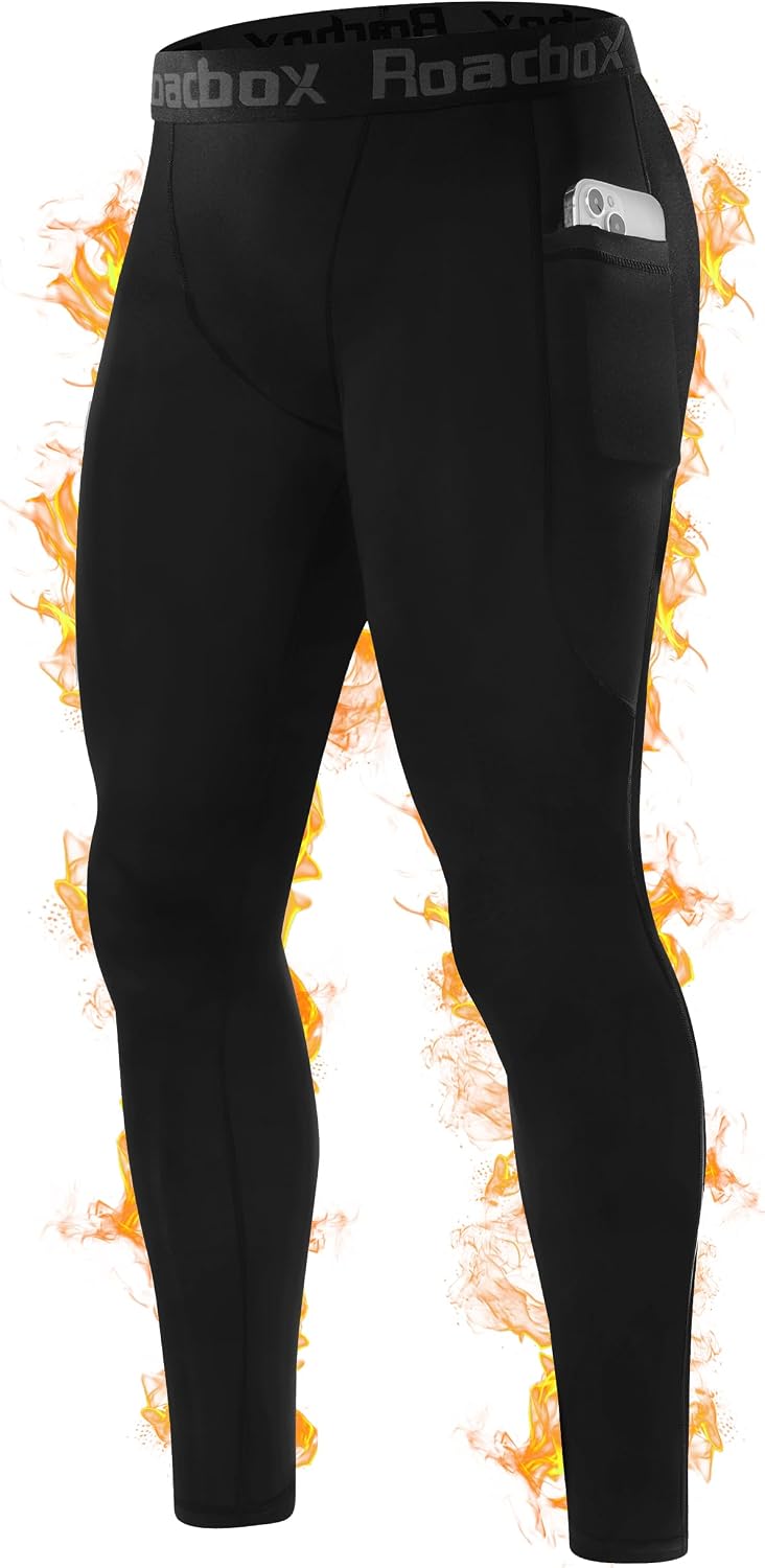 Detalle de Roadbox Men's Thermal Compression Pants with Fleece Lining and Pockets