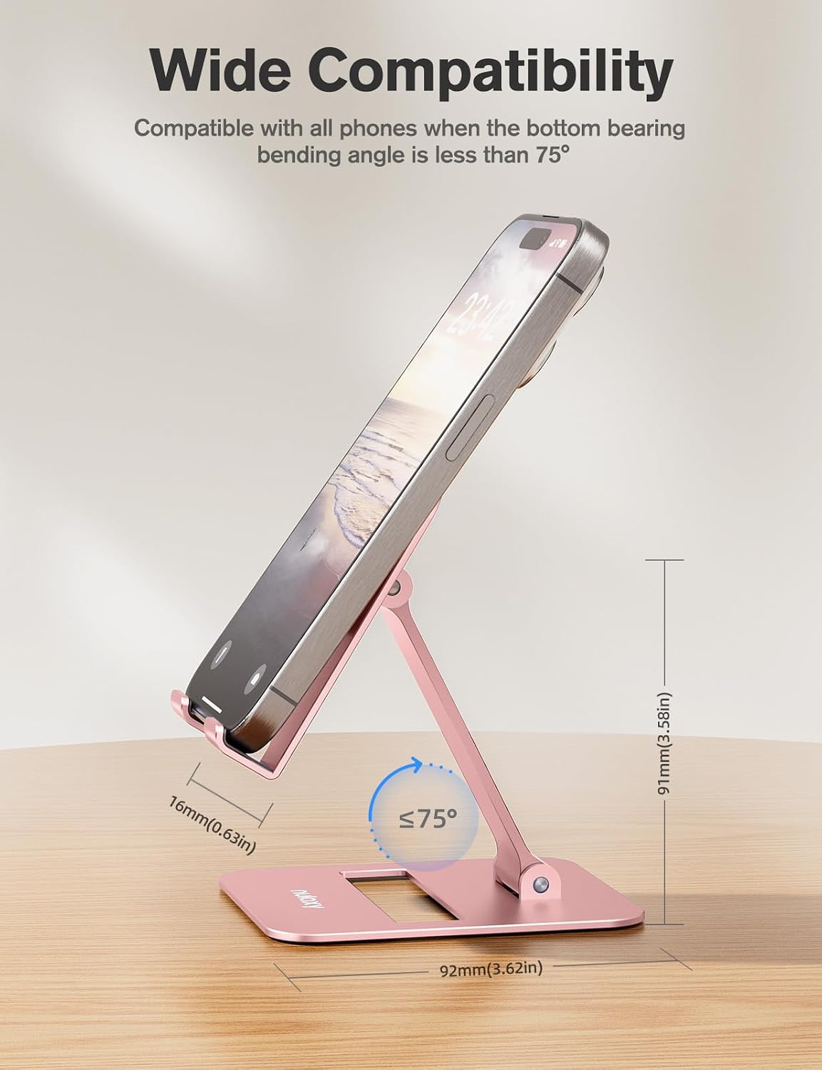 Detalle de Nulaxy 2-Pack Dual-Folding Cell Phone Stand, Rose Gold, Adjustable Height