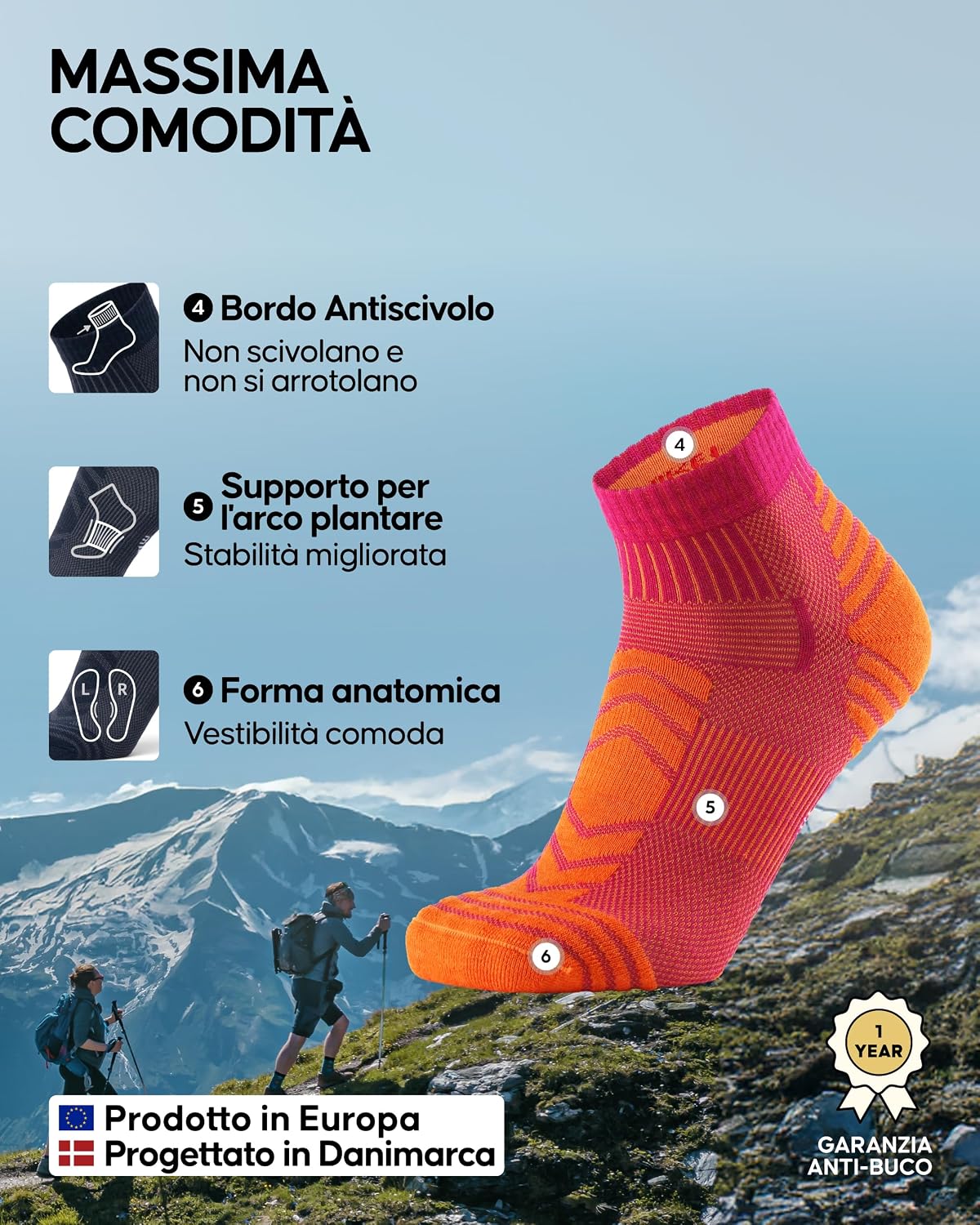 Detalle de DANISH ENDURANCE Calze trekking in lana merino (corte) unisex, termoregolanti e anti- vesciche – 3 paia