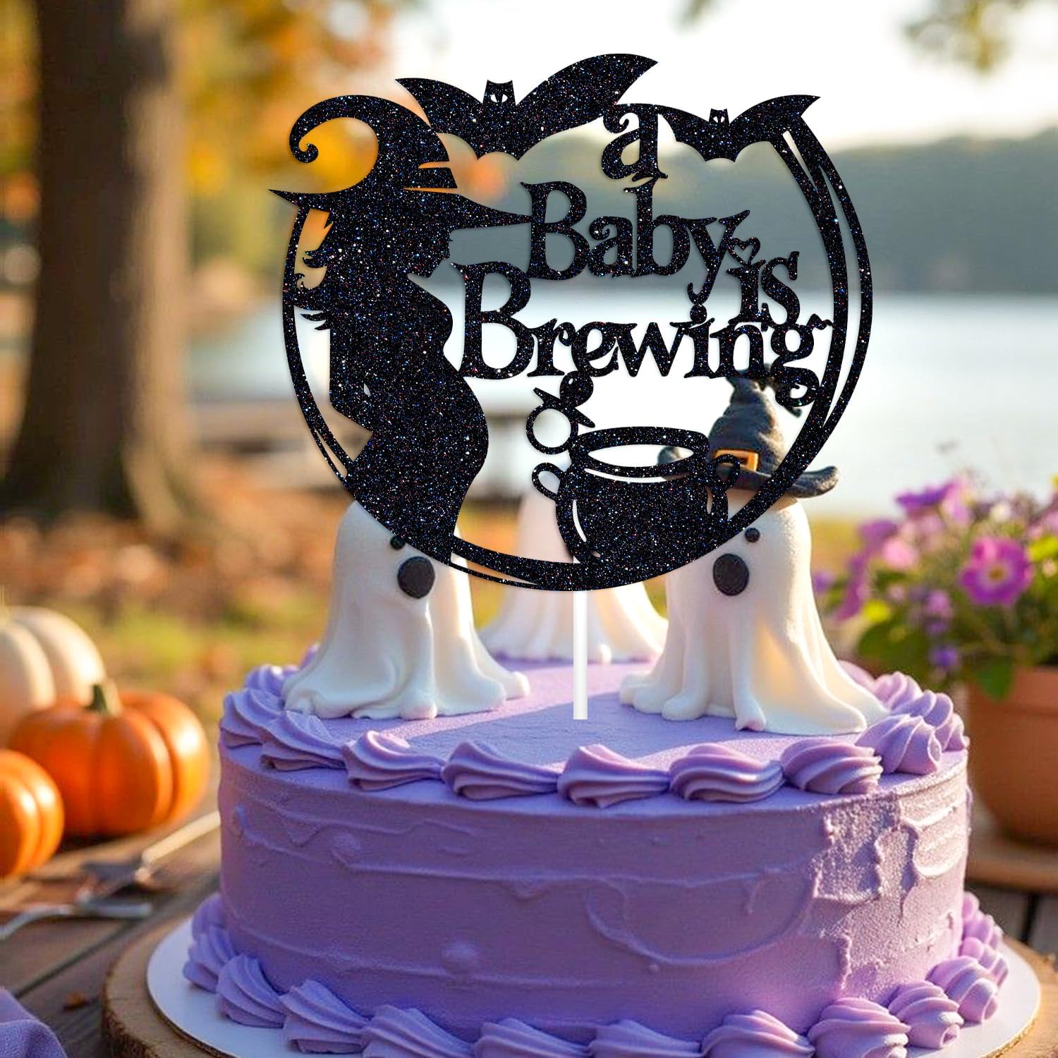 Thumbnail 3 de RLXPT RM--0095 A Baby Is Brewing Cake Topper, Black Glitter Paper Decor