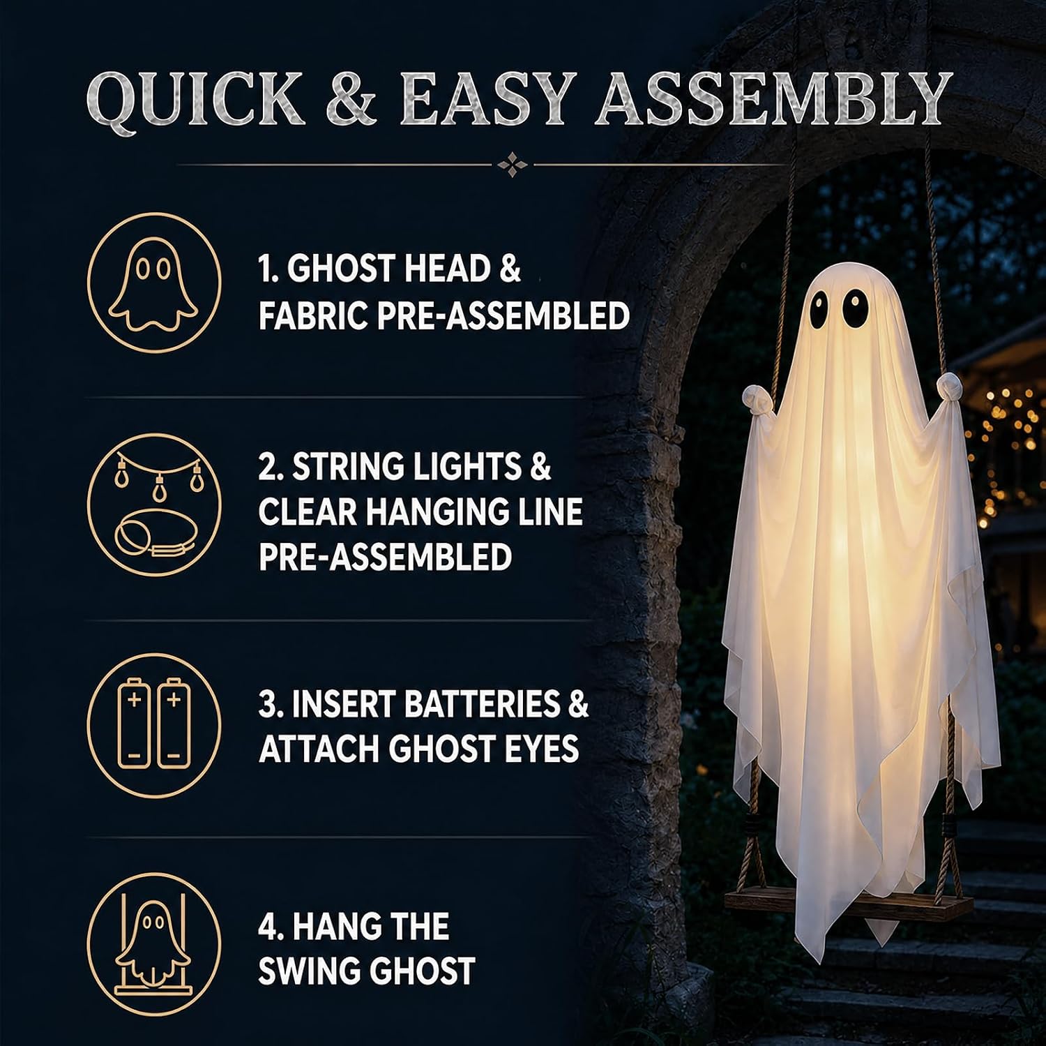 Detalle de Fopxuni Fopxuni-HAL-LSWG-001 5FT Swinging Ghost Decor with Warm White Lights