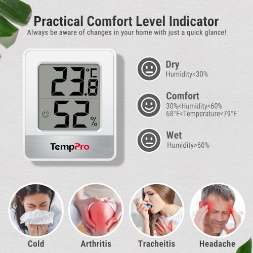 Thumbnail 1 de TempPro TP49 Small Digital Hygrometer: Compact Indoor Thermometer with Comfort Indicators