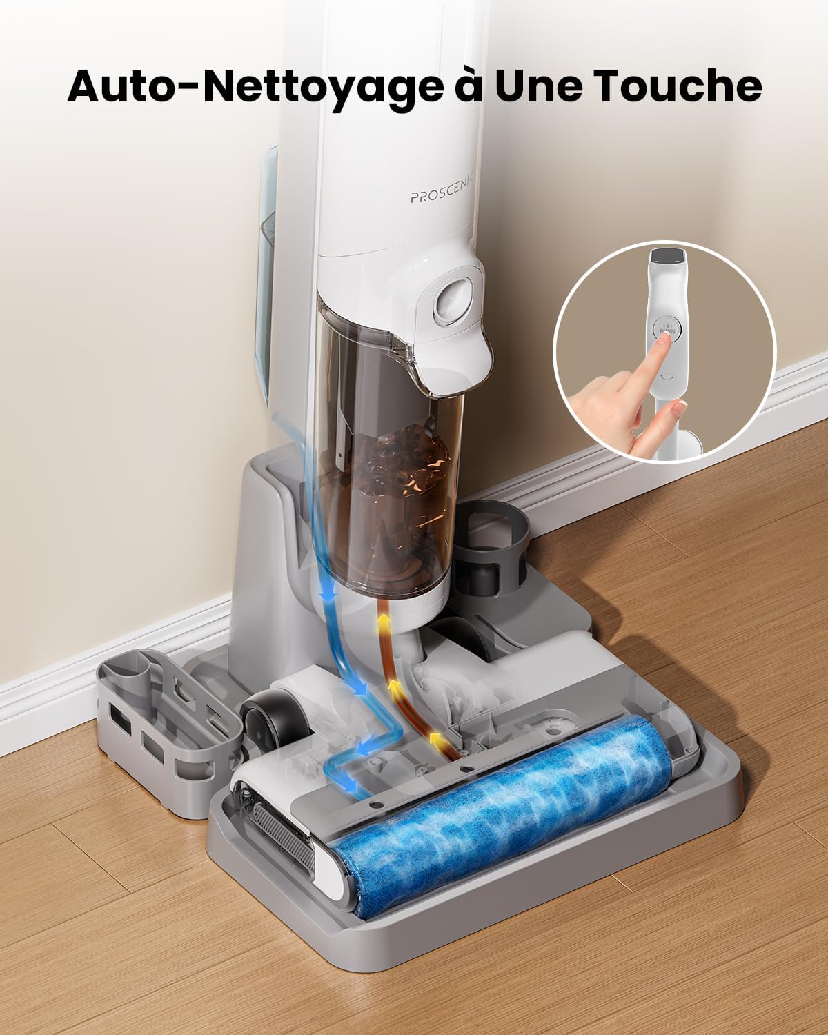 Detalle de Proscenic F10 Ultra+ Aspirateur Laveur sans Fil — 60 minutes d’autonomie et lavage eau et poussière