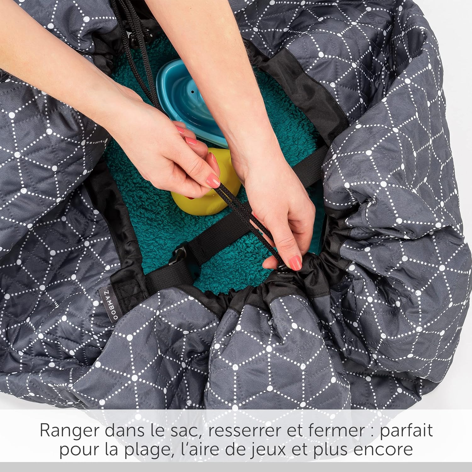 Detalle de Zamboo Sac de rangement 2 en 1 pour jouets de sable et couverture extérieure gris