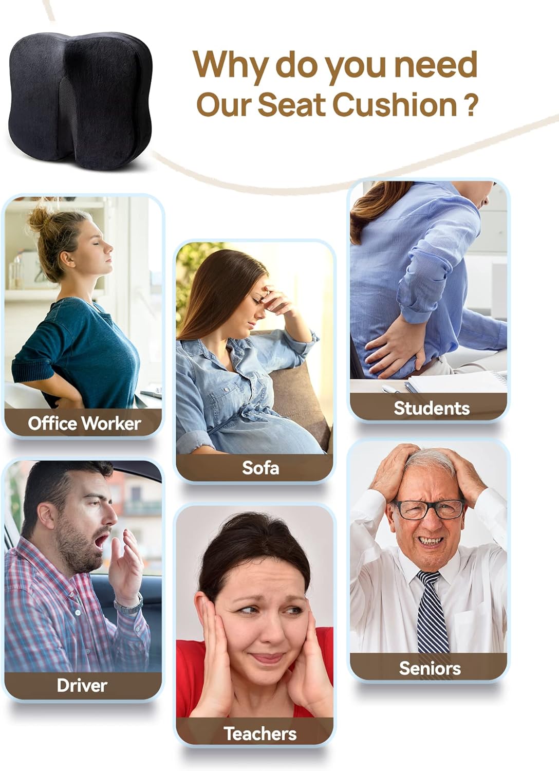 Thumbnail 5 de Travel Ease ergonomic seat cushion with memory foam and anti-slip base (black)