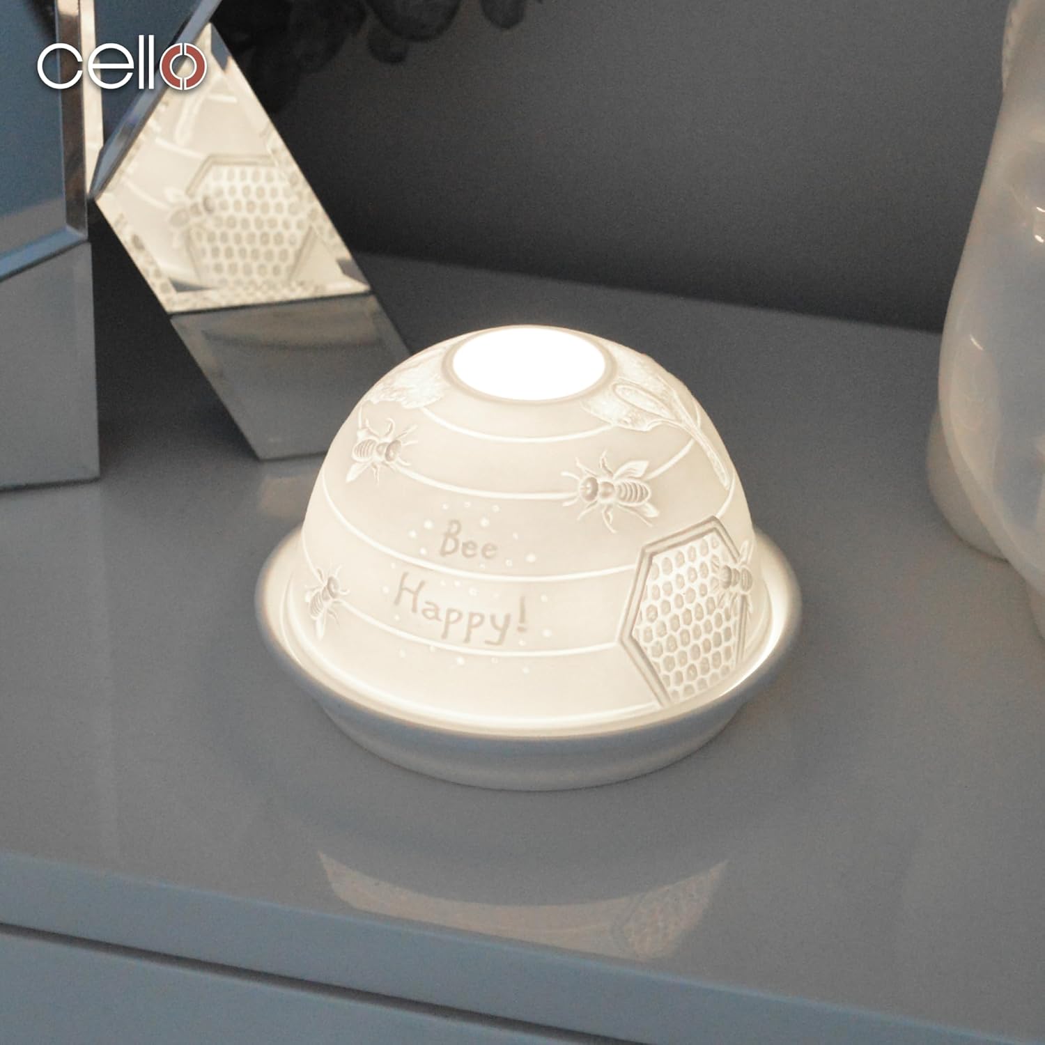 Thumbnail 5 de Cello Porzellan-Teelichthalter „Kuppel“ mit 3D-Projektionsbild – Bee Happy Design