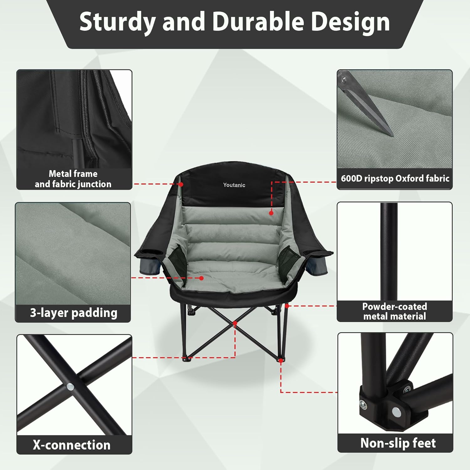 Thumbnail 4 de Youtanic Oversized Camping Chair (Style 4) — portable folding outdoor chair with side pockets and cup holders, up to 400 lbs