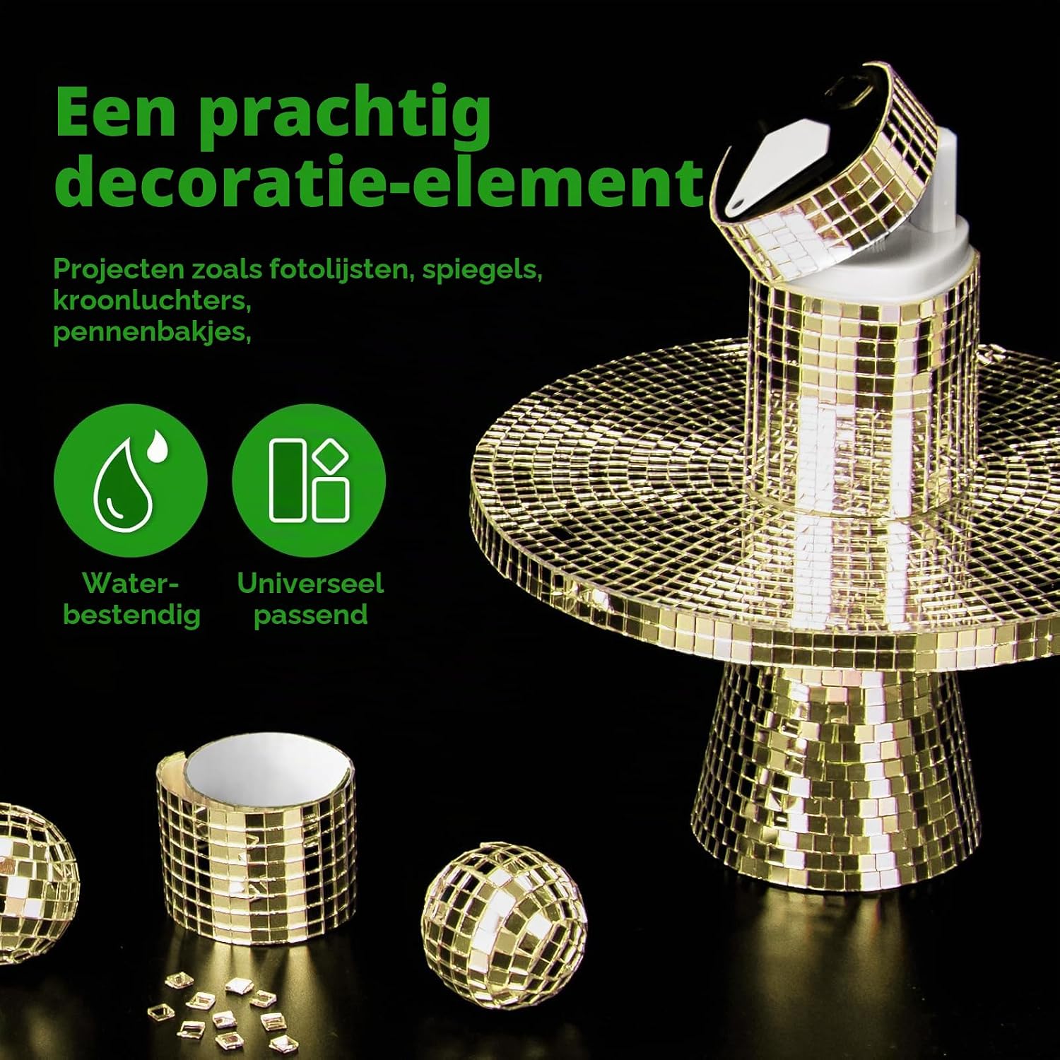 Thumbnail 1 de LONGKING A16lk341GD8 zelfklevende gouden glazen spiegeltegels, vierkant
