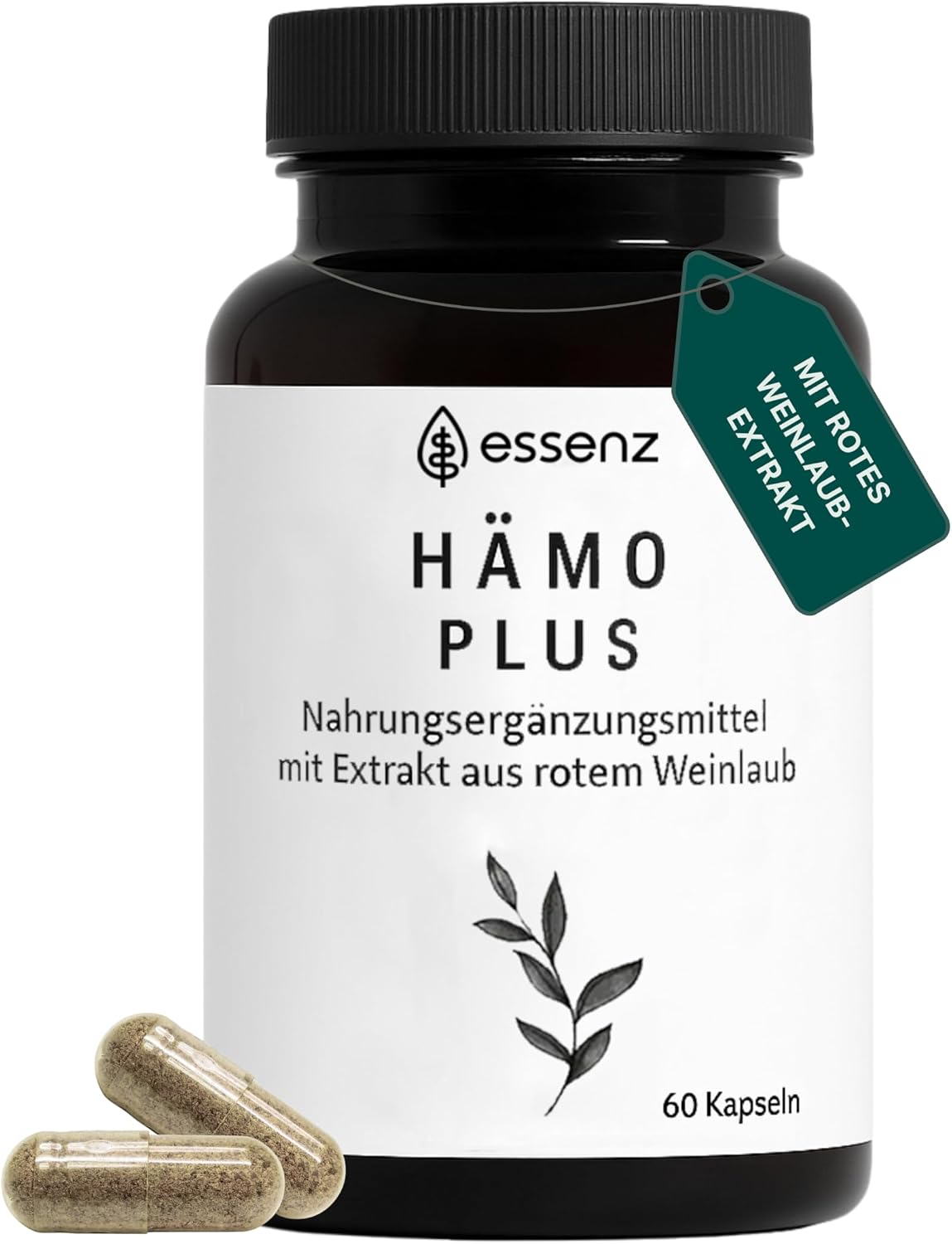 Detalle de ESSENZ Hämo Plus Kapseln – Pflanzliche Unterstützung für das Wohlbefinden, vegan & glutenfrei (60 Kapseln)