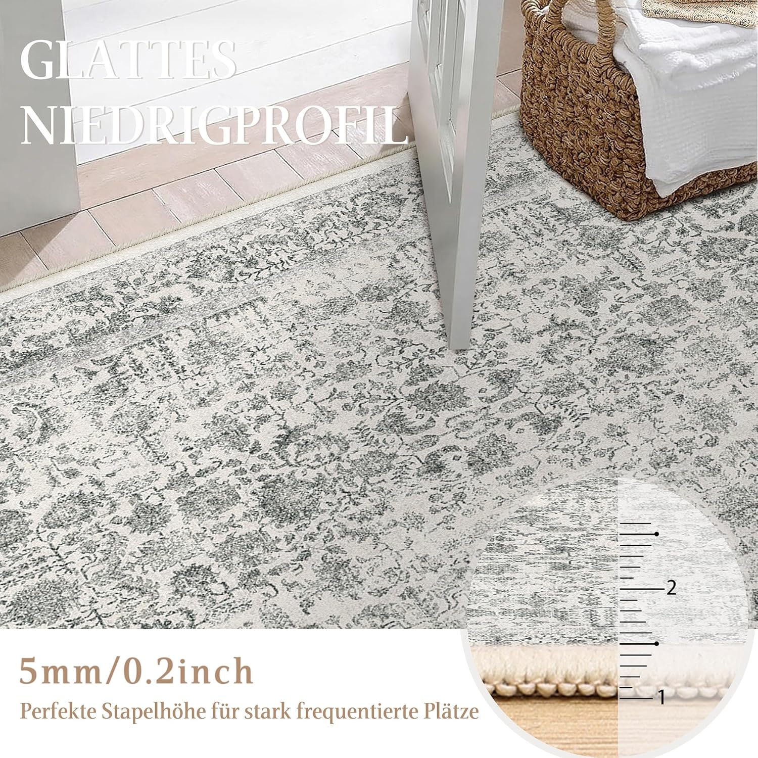 Detalle 2 de HUGEAR Vintage Black Rug 240x300cm — Non-Slip, Washable Area Carpet for Living Rooms & More