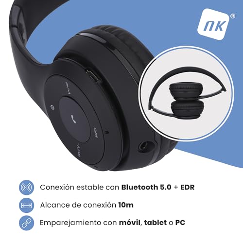 Detalle de NK Auriculares Inalámbricos de Diadema: ligeros, con FM y TF, 4 h de autonomía