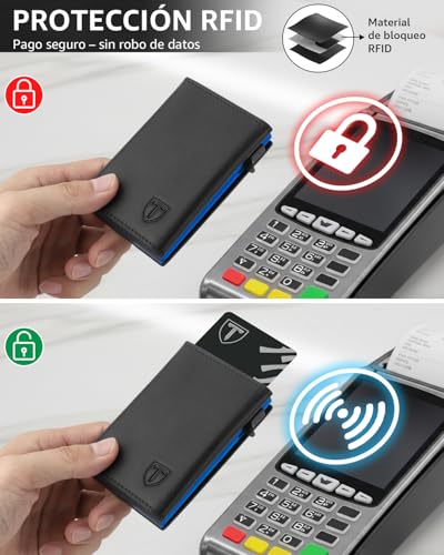 Detalle de TEEHON Cartera Hombre de Cuero con Cierre Magnético y Protección RFID