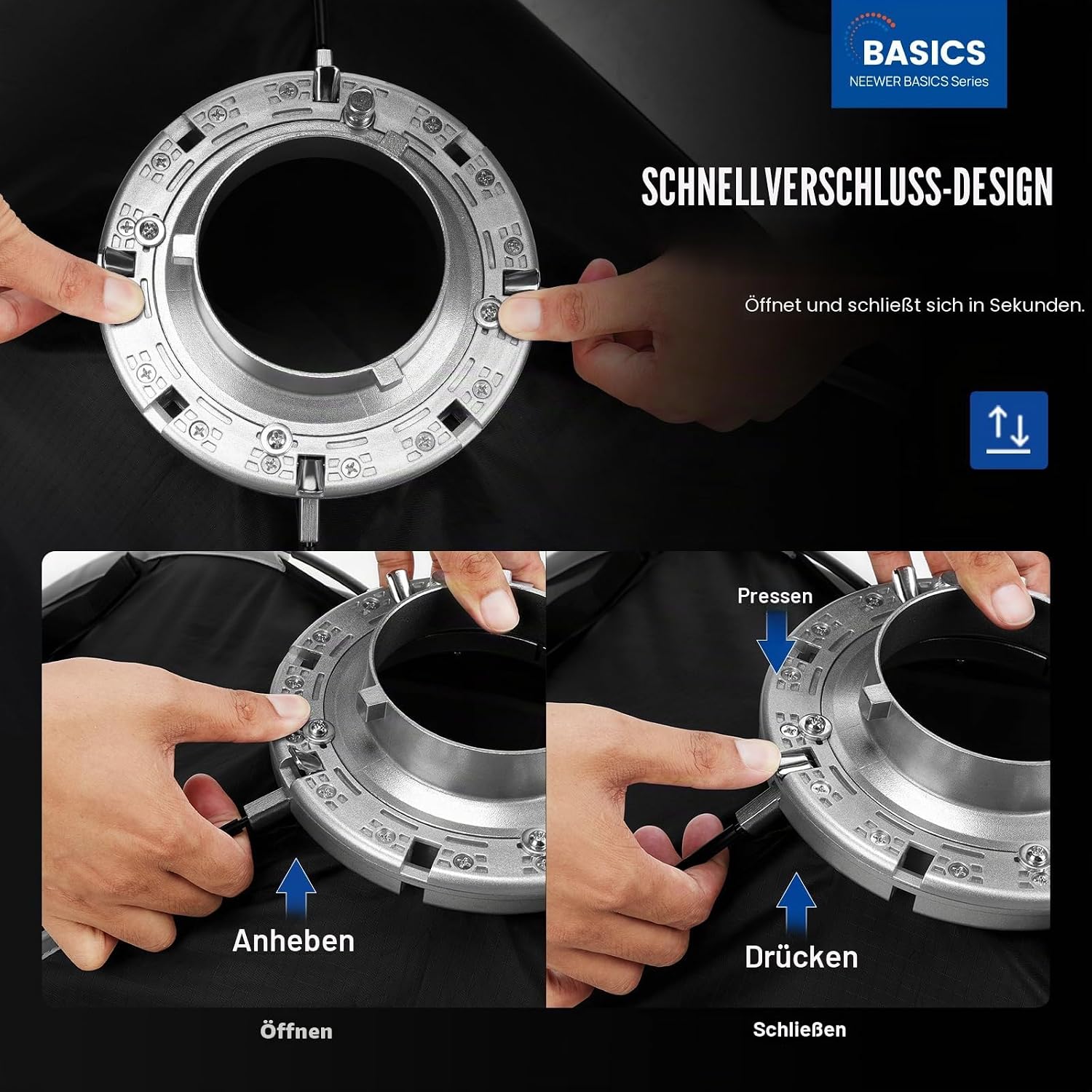 Detalle de NEEWER Basics Rechteckiges Softbox-Set 60 × 90 cm mit Bowens Mount – Schnellaufbau, Diffusoren & Grid