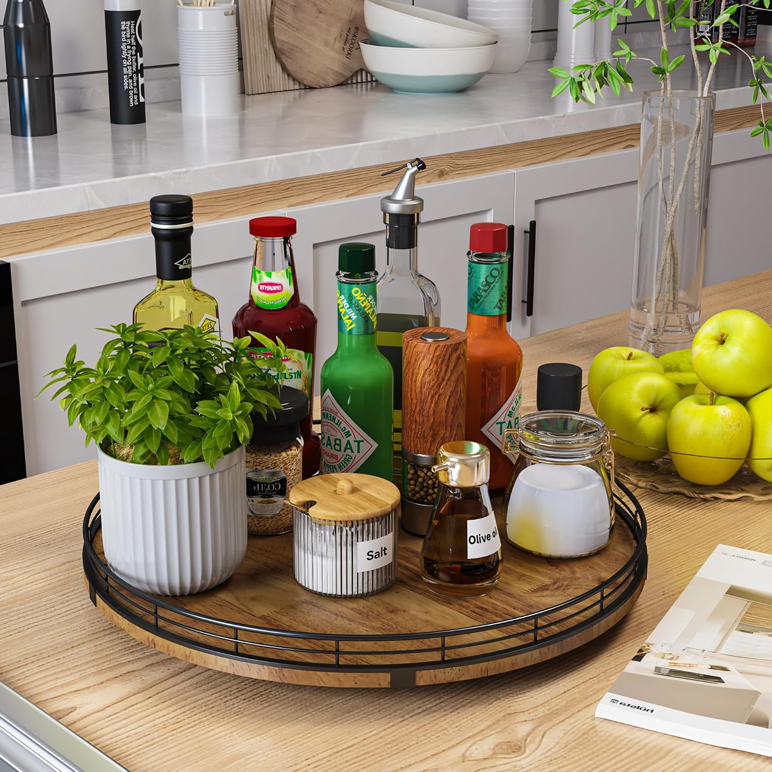 Thumbnail 1 de Farmhouse Oak 16-Inch Lazy Susan Turntable Organizer
