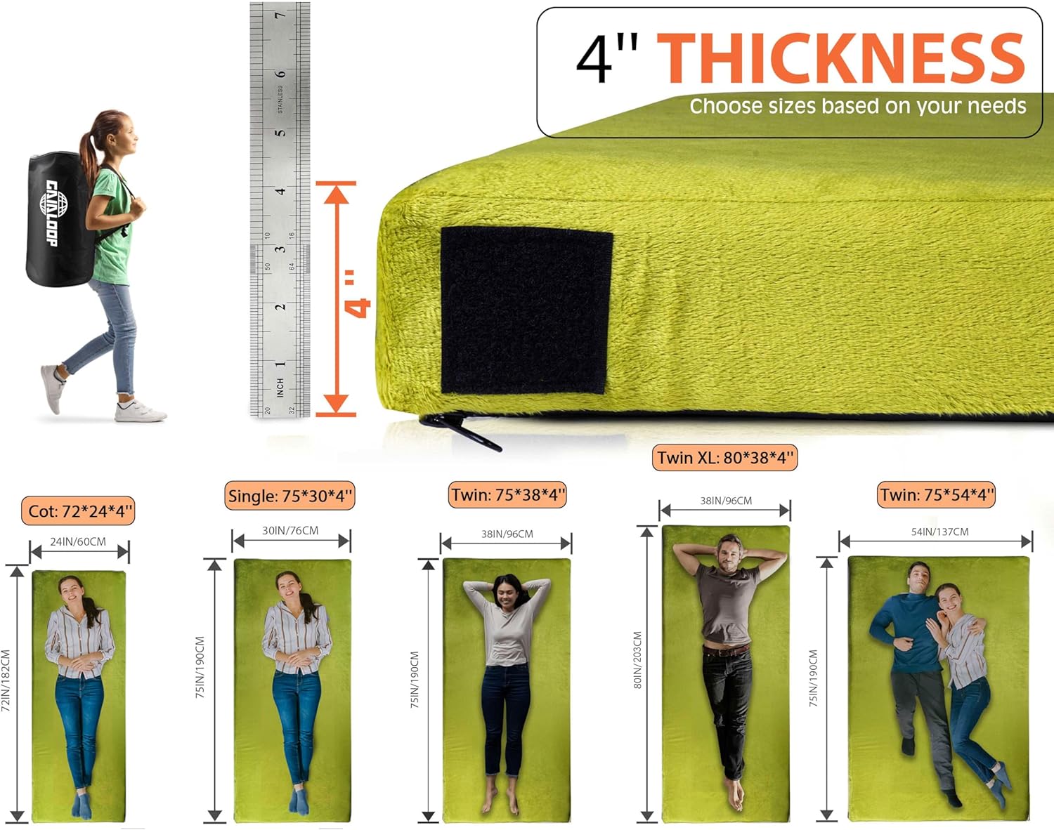 Thumbnail 4 de Extra Thick GAIALOOP 4 Inch Memory Foam Camping Mattress