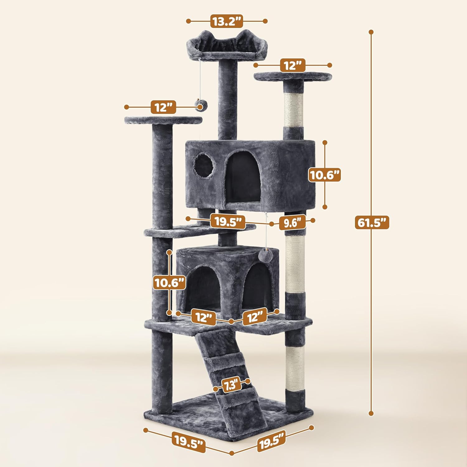 Detalle de Yaheetech 62in Cat Tree with 2 Condos, Sisal Posts and 7 Levels