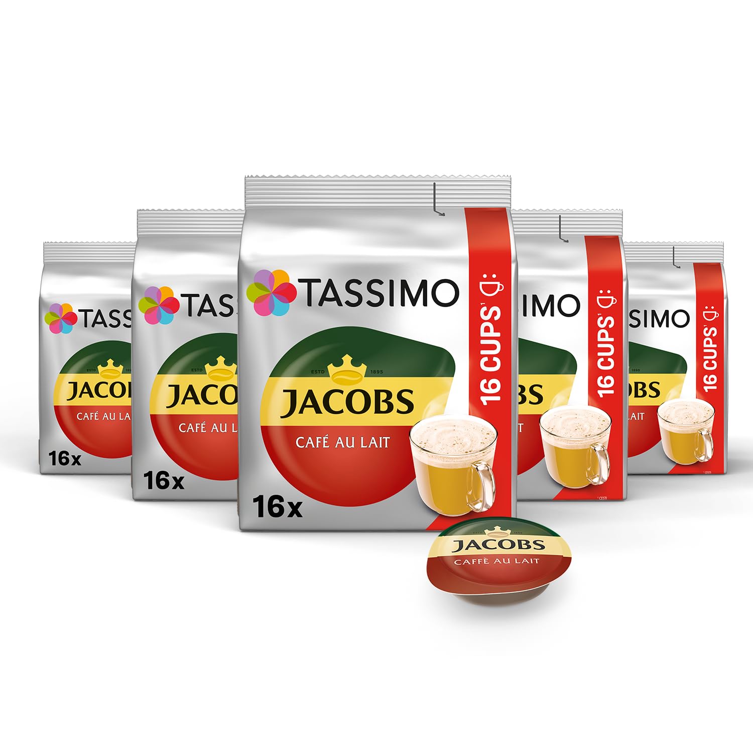 Detalle de Tassimo Kapseln Jacobs Café au Lait, 5 x 16 Pads – 80 Kaffeekapseln