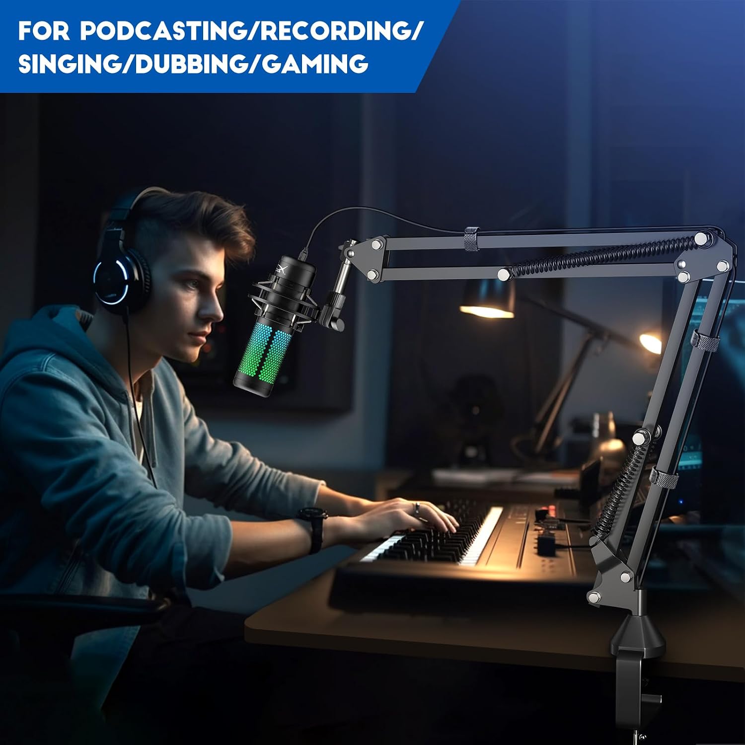 Detalle 2 de Aokeo AK-35 desk microphone boom arm with scissor arm design (for Blue Yeti, Snowball, QuadCast, Wave and more)
