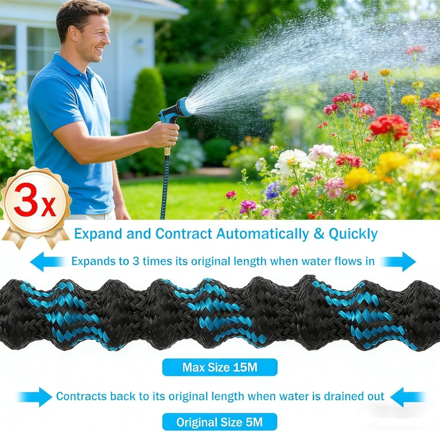 Detalle de Expandable Garden Hose - Upgraded 3-Layer Latex 50ft / 15m with Spray Gun