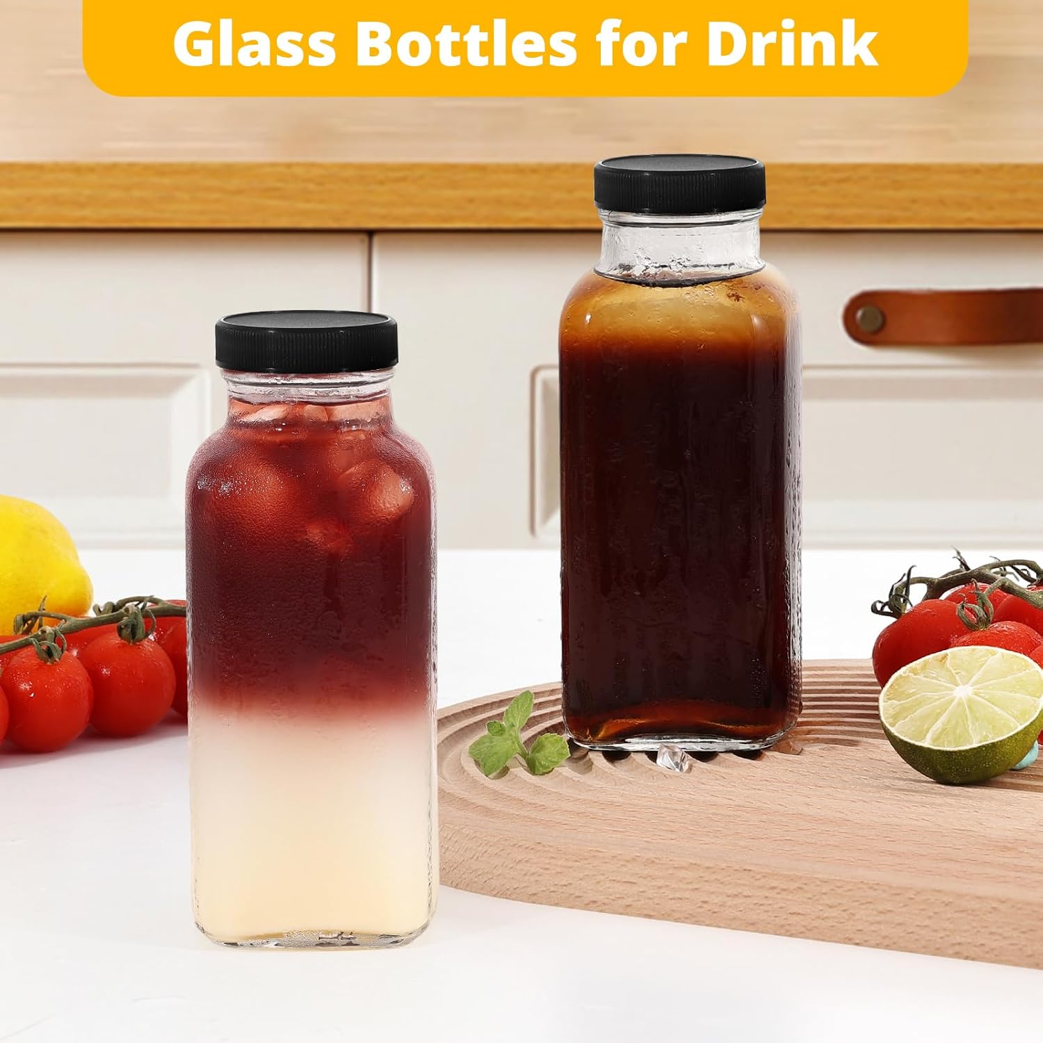 Detalle de LIMILI 4 x 500ml Glass Bottles with Lids – Reusable Wide Mouth Clear Glass Jars for Milk, Juices and Homemade Beverages