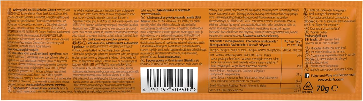 Detalle 2 de BiFi Roll XXL 🍖 Snack de salami en hojaldre, pack 24