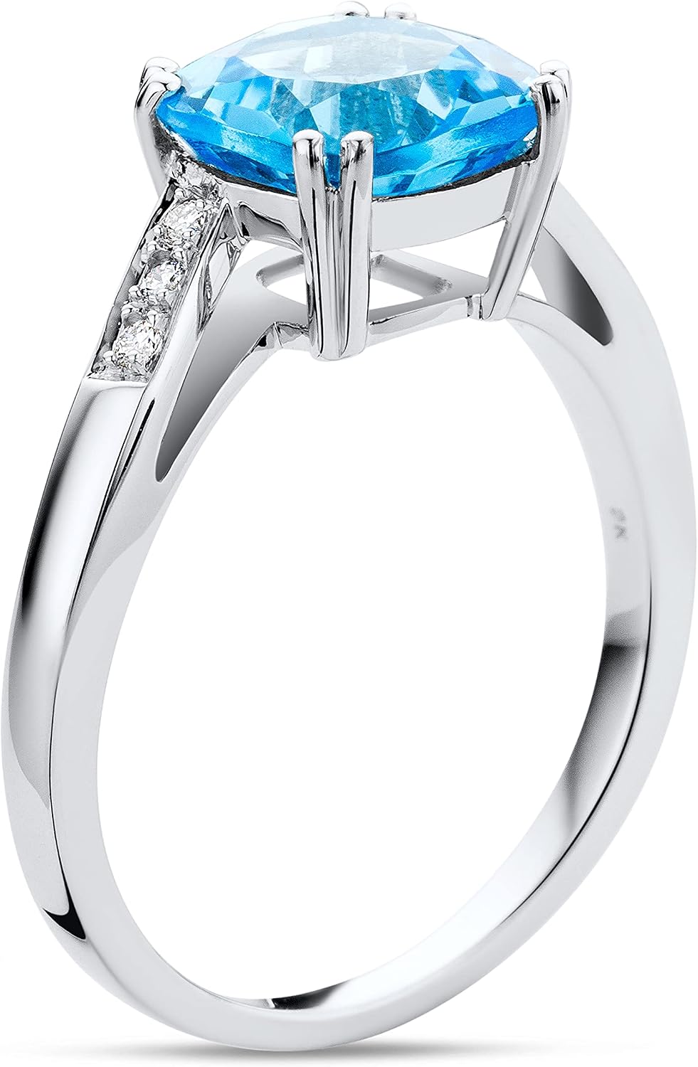 Detalle 2 de MIORE Anello di Fidanzamento in oro bianco 9 KT con topazio e diamanti – handmade, confezione porta gioielli