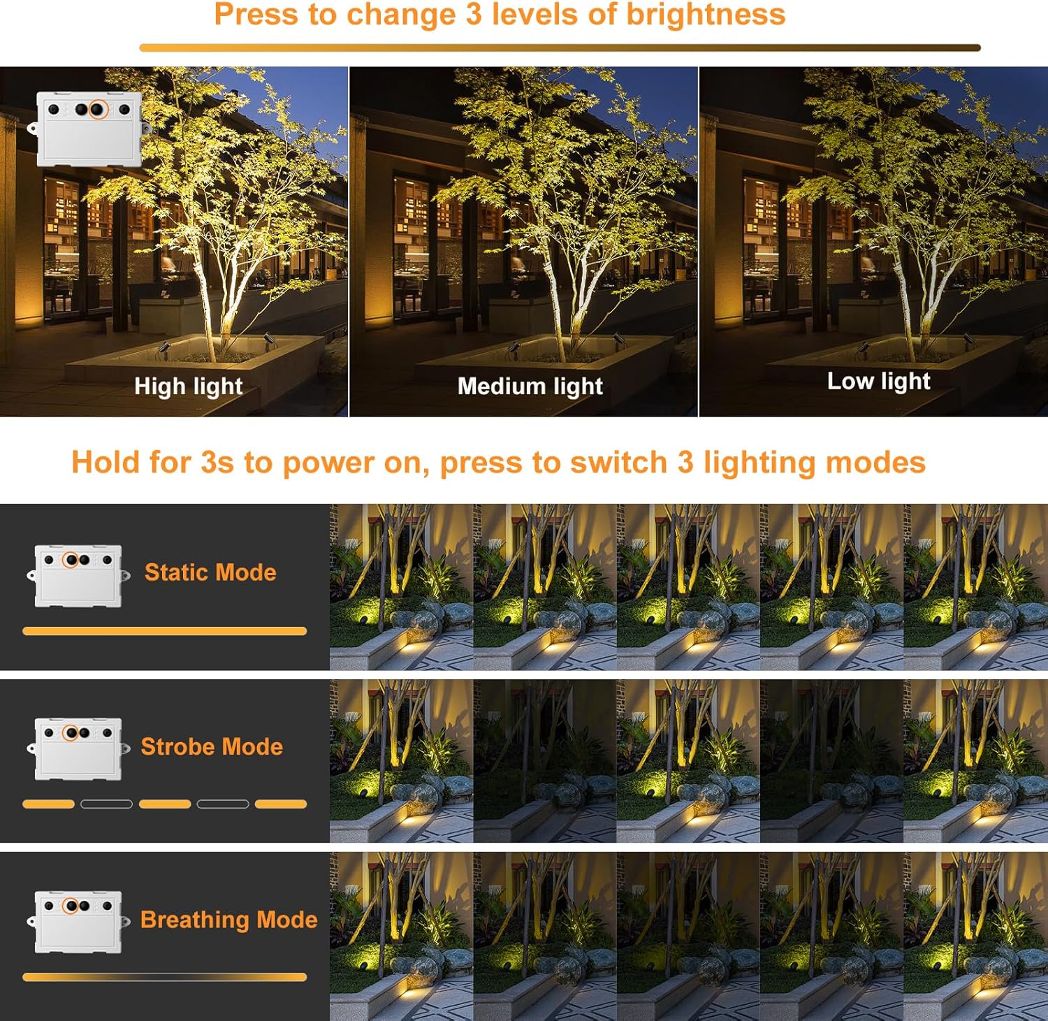 Thumbnail 2 de MEIKEE 6 in 1 Solar Spot Lights Outdoor Garden (Warm White 2700K) – Dimmable LED, IP66